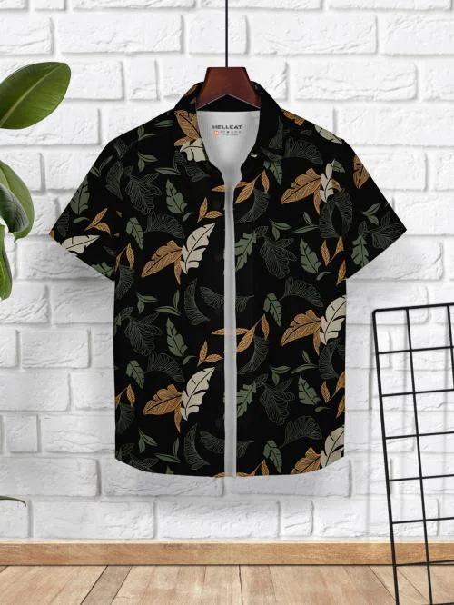 HELLCAT Olive Trendy Regular Fit Printed Causal Shirt For Boys