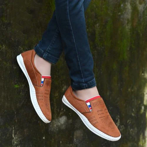 ROWLANS Men's Tan Stylish/Party Wear Synthetic leather Slip-On Lofers