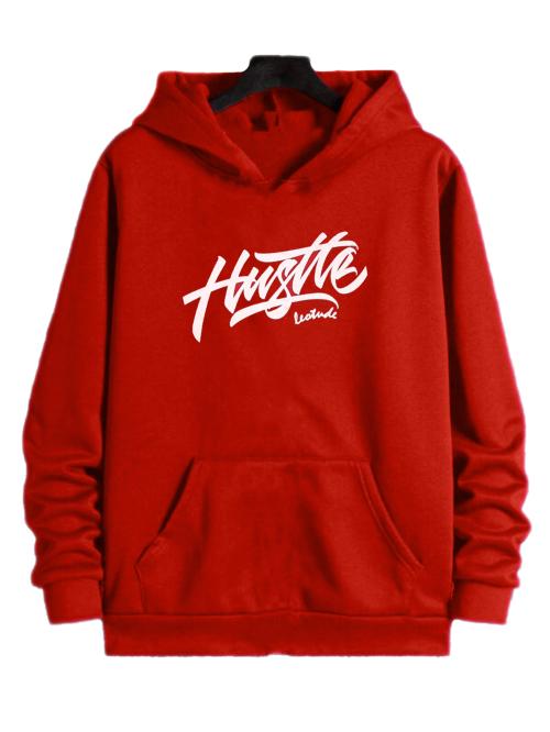 LEOTUDE Men's Printed Full Sleeve Regular Fit Hoodie Neck Sweatshirt (Color Red)