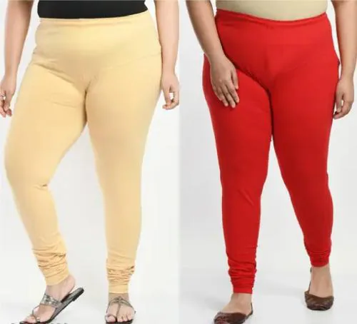 Madman Premium Women's Pure Cotton Oversized Leggings Pack of 2 (Colour: Red & Skin, Size: XXXL, Pack of 2)