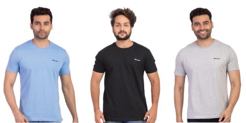 Barcelona Solid Men Round Neck BLACK , LIGHT GREY MALANG , LIGHT BLUE T-Shirt (XXL)