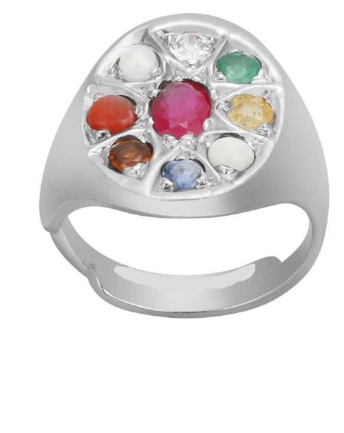 Ceylonmine Navratna Ring With Natural Navratna Stones Stone Crystal Silver Plated Ring