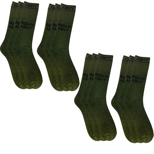 Cotson Men Mid Calf Length Solid Cotton Olive Green Multicolored Indian Army Socks (Pack of 12 Pairs)