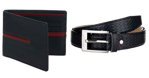 MarkQues Men's Black and Black Leather Wallet & Belt Combo (EXE-220107 URB-01)