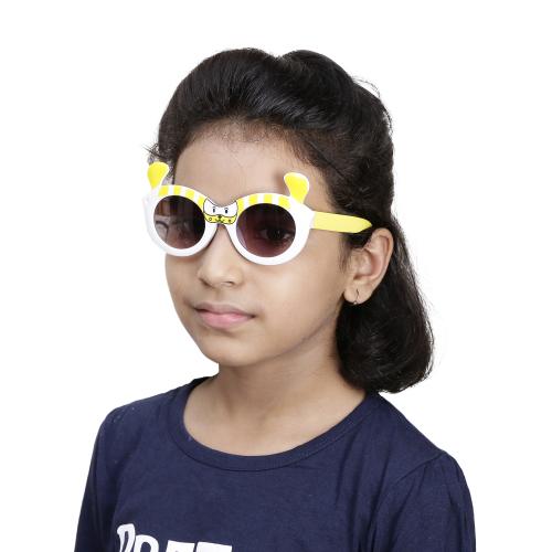 Amour Brown Full Framed Medium Sized Unisex Round sunglass with Purple Mirrored Lens for Kids (5-8 Years)