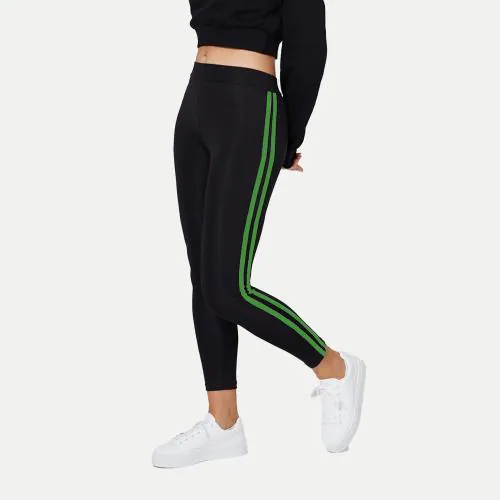 Buy Rad Prix Women Black Leggings with Green Fashion Stripe Online