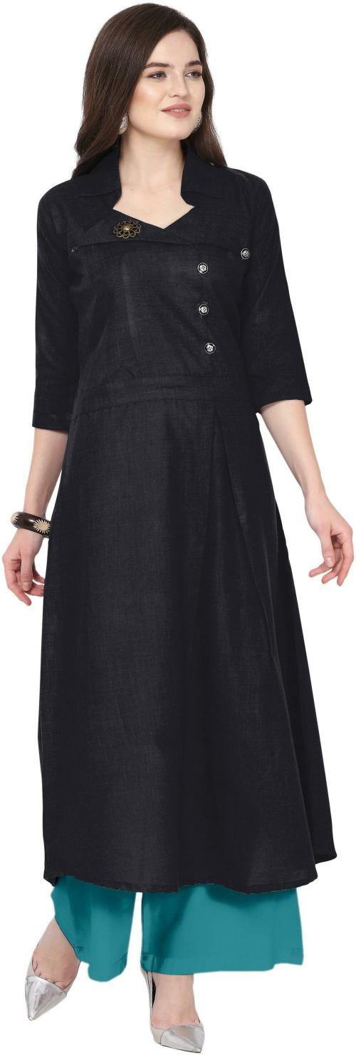 VKARAN Women Black Solid Cotton Blend Kurta Suit Set