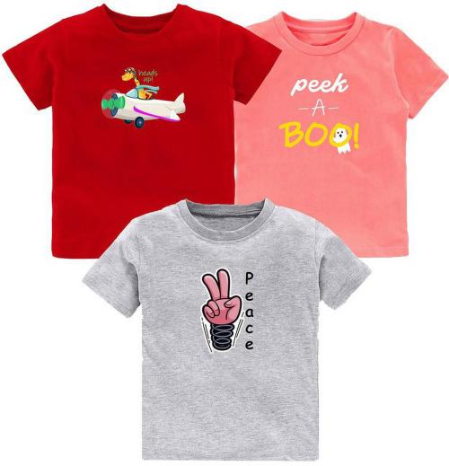Kavee Boys Pink Printed Pure Cotton Pack Of 3 T-Shirt