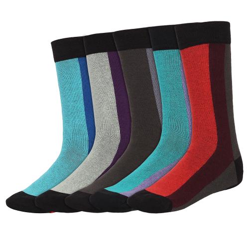 SIDEWOK Calf Length Pure Cotton TrIple Tone Colorfull Formal Socks Combo of 5 Pair(SCS-FL-13-P-05)