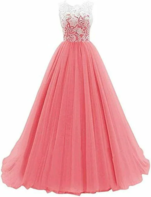 TILISM Women and Girls Peach Net Fit and Flare Maxi Gown - large
