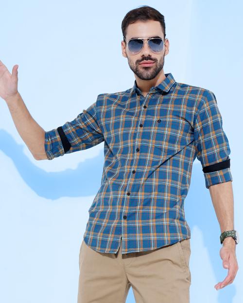 CAMISA Men's Cotton Blend Checks Shirt