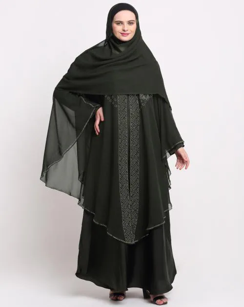 Klotthe Women Green Solid Burqa With Scarf