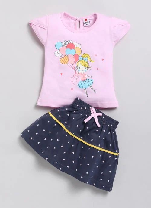 Twirl into Trendy Adventures with Mars Infiniti: Pure Cotton Magic for Kid Girls - Top, Crop, and Skirt Set - Unleash Playful Style and Endless Smiles!