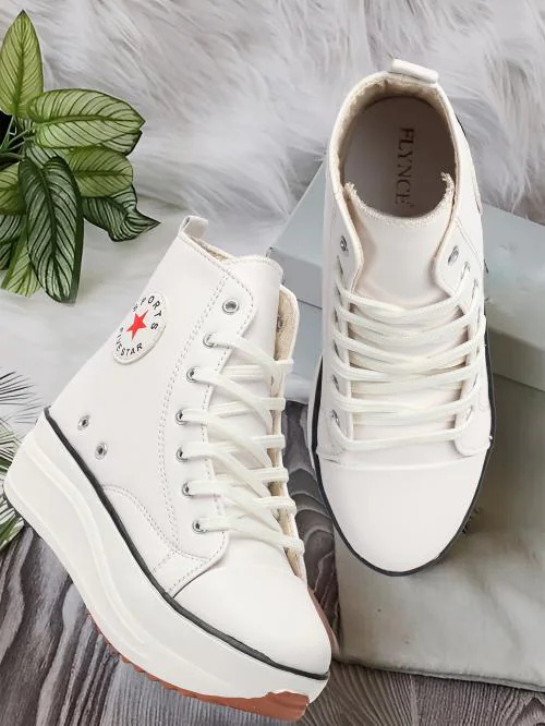FLYNCE White Boots for Women - Embellished Casual High Top Ankle Boots - Ankle Boot Shoe - Chunky Ankle Length Shoes for Women and Girls