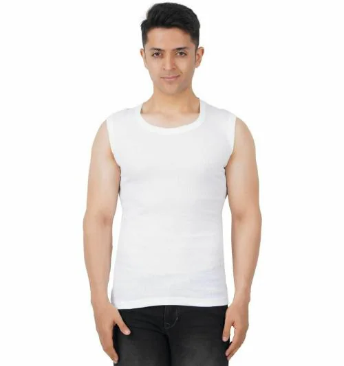 METRO STITCH Men Cotton Round Neck Sleeveless Vest_Pack Of 1_White_XL