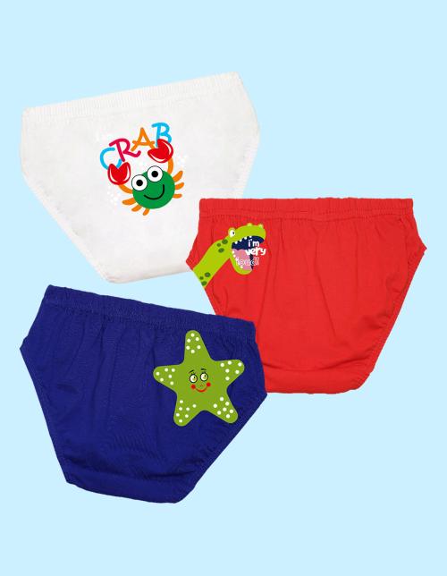 Nusyl boys printed briefs combo-pack of 3 (White,Red,Royal blue)
