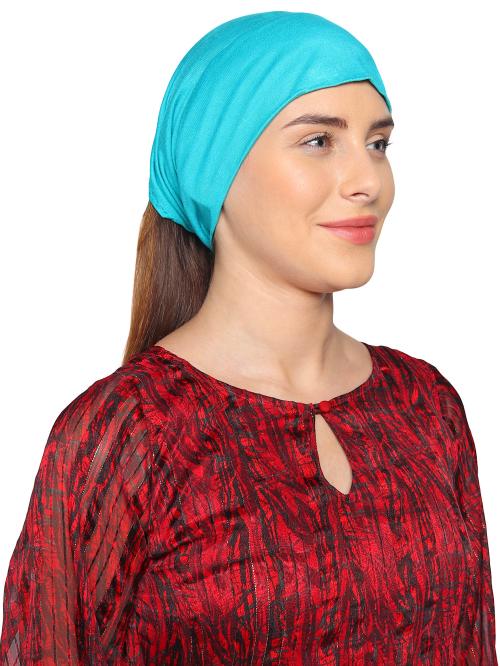 MONATI Women's self design cotton viscose under scarf hijab head band | Scarf stole head cap firozi