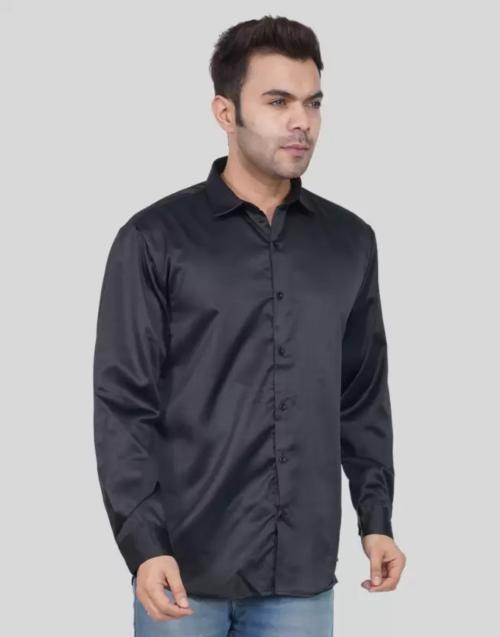 London Trance Men Slim Fit Solid Spread Collar Casual Shirt | Black | XL