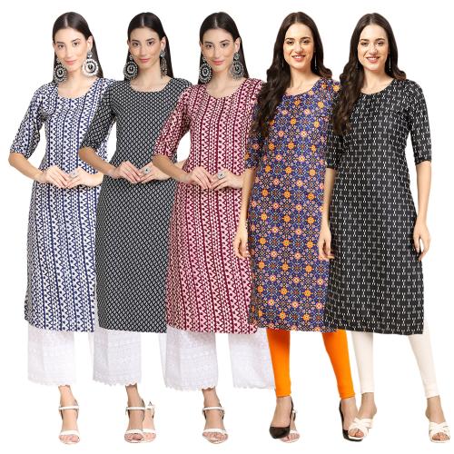 kurti for women kurti crepe kurti | kurti for women | kurti crepe kurti |ladies kurti |women kurta | Creap kurti | kurties |Ethnic Basket Women's Crepe Digital Print Straight Kurta[ Pack of 5] { C-347-349-355-372-368-S}