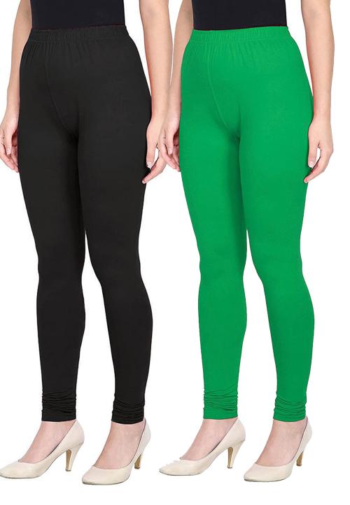 KEX Black green Solid Cotton Churidar Length Legging Combo Legging Combo Girls Legging Combo Churidar Legging Combo