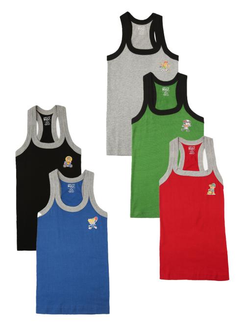 Lux Cozi Boys Multicolor Solid Cotton Pack of 5 Sports Vest
