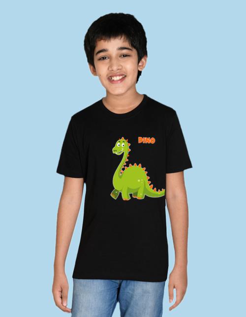 Nusyl boys dino printed black colored cotton rich tshirt