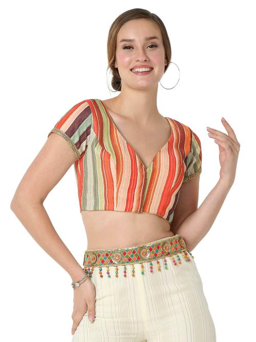 Salwar Studio Women's Multicolor Cotton Silk Printed Readymade Saree Blouse