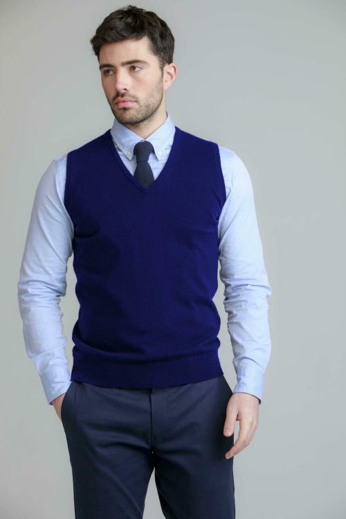 BASE 41 Men Blue Soild Wool Blend Sweater