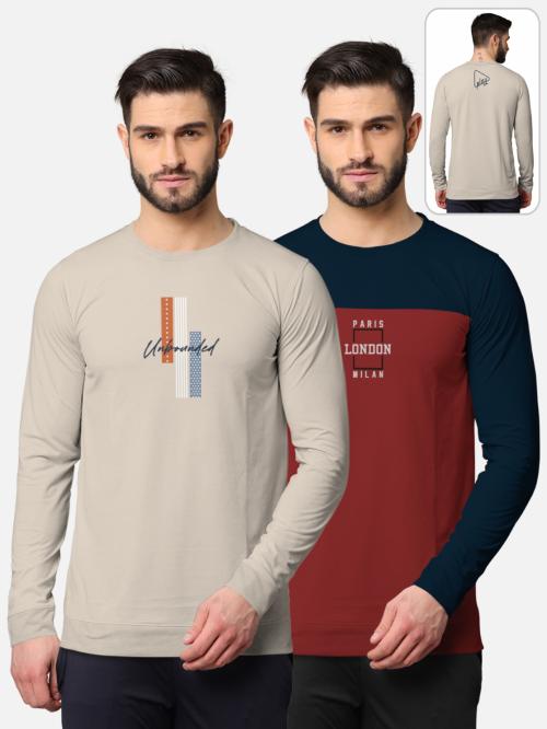 BULLMER Men Multicolor Cotton Blend Graphic Pack of 2 T-shirt T Shirt For Men | Men T Shirt | Men Tshirt | Tshirt for Men | T Shirts | Tshirts | Oversized Tshirt | Men Tshirt