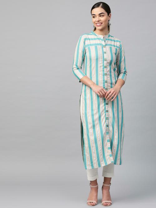 KSUT Women Light Blue Cotton Kurta