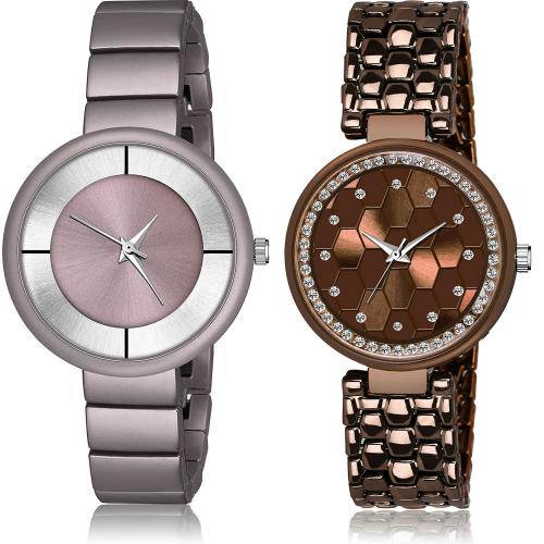 NEUTRON Classical Model Simple Chain And Bangle Purple And Brown Colour Analog Metal And Stainless Steel Belt 2 Watch Combo For Women And Girls - G637-GL271