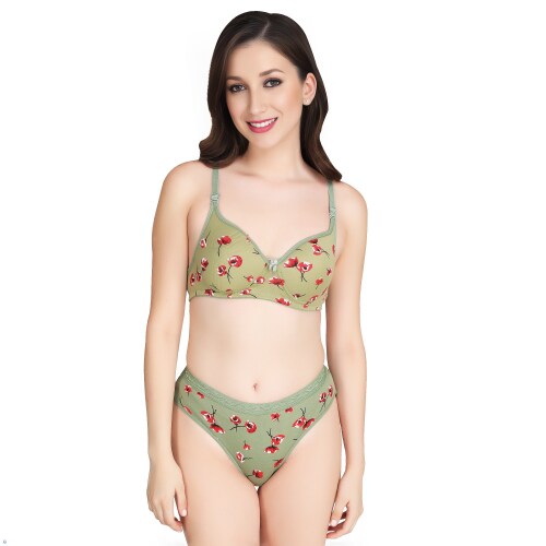 Amar Fashion Lingerie Sets for Women - Sexy Lace Bra and Panty Sets - Comfortable, Elegant Intimate Sleepwear - 2-Piece Lace Bralette with Matching Underwear for Special Occasions (Colour - Light Green) (Size - 40B)