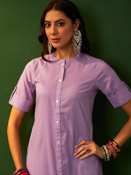 ZIYAA Lavender Chinon Straight Kurta Palazzo Set