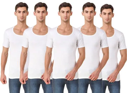 Hap Men's Cotton White Half Sleeve Vest (XXL) (Pack of 5) undershirt_XXL