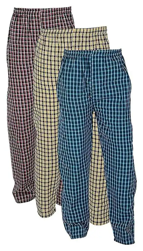 AWALA FASHION Men's Cotton Checkered Printed Pyjama, Pajamas Colors -(Multicolours 2XL-Size) Pack of 3