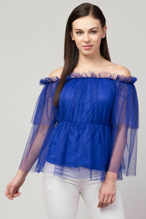 Meetnex Women Royal Blue Net Top