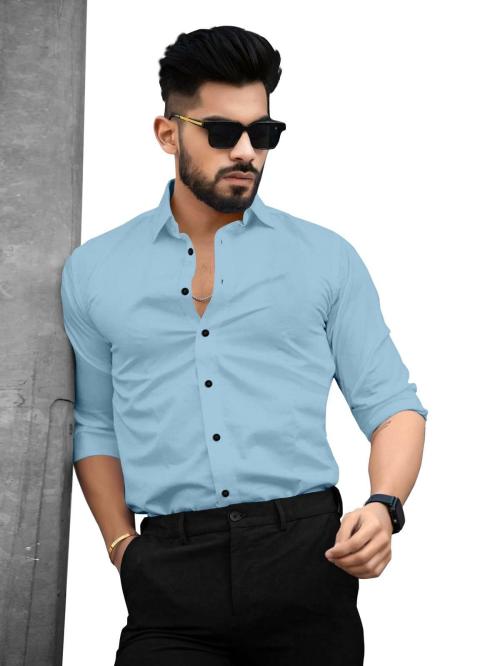 FABRICOWORLD Men's Classic Cotton Shirt - Comfortable, Breathable, Perfect for Casual and Formal Wear (Colour - Light Blue) (Size - XXL)