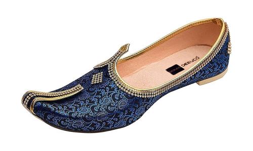 DEEUCO Mens Ethnic Fabric Designer Royal Blue Weding and Sherwani Jutti Mojari