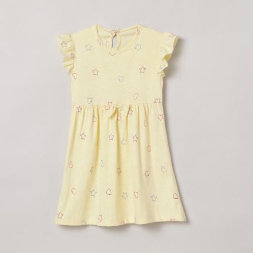 The Boo Boo Club Girls Summer Comfortable Pure Cotton Sleeveless Frock for Girls | 5-6 Years | Yellow Star & Heart dresses | kids wear | girls dress | baby girl dresses | kids dress | dress | night dress for girls | frock girls | dresses for girls