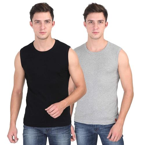 SOLO Black and Grey Cotton Round Neck Muscle Tee Vest - XXL (pack of 2)