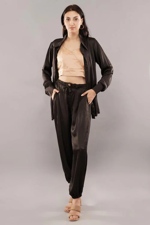 CARE FOR YOU Full Sleeve Polyester Crepe Fabric Top With Shirt And Black Pant Color Corset Dress Set For Girls and Womens (3 Piece Set)