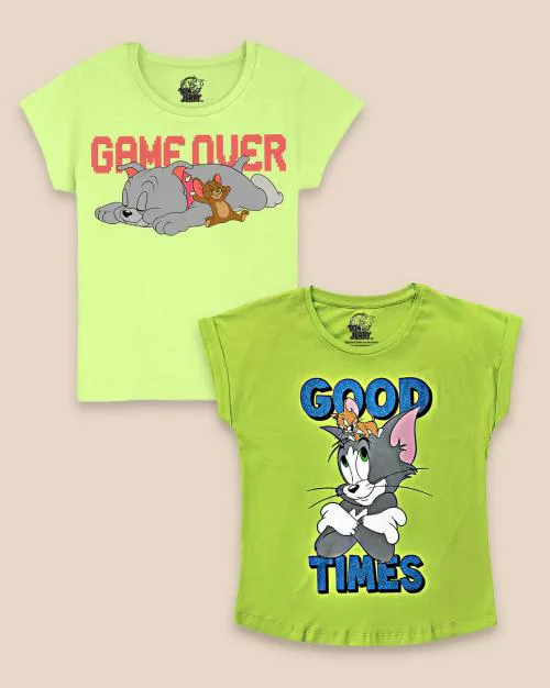 Kids Girls Tom & Jerry Printed Multi Coloured Pack of 2 Tshirts