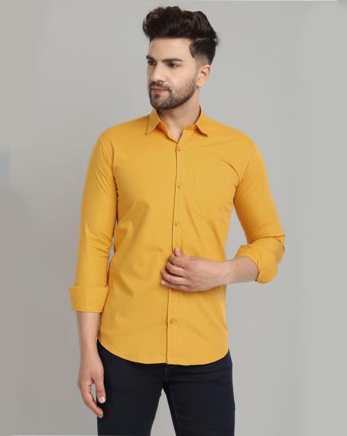 Majestic Man Men Yellow Pure Cotton Pack of 1 Shirt
