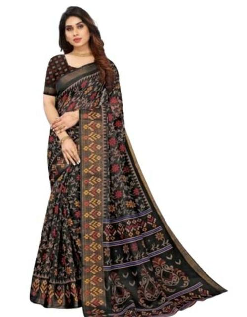 Veekeeda Women Black Brasso Saree With Unstitched Blouse Piece