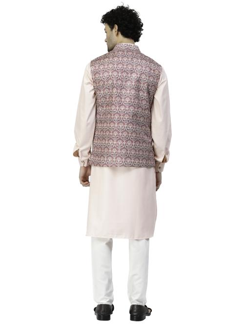 MOHANLAL SONS Men Purple Art Silk Printed Kurta Sets & Nehru Jacket