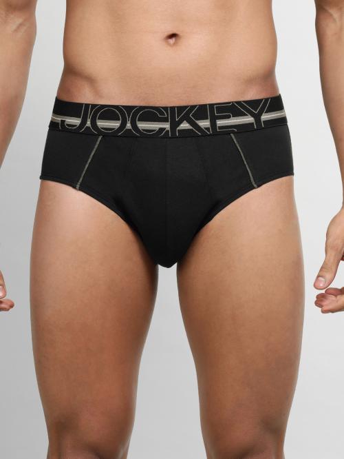 Jockey US14 Men's Black Solid Cotton Briefs