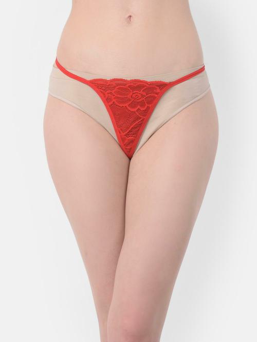 Clovia Red Solid Lace Single G-String Panty