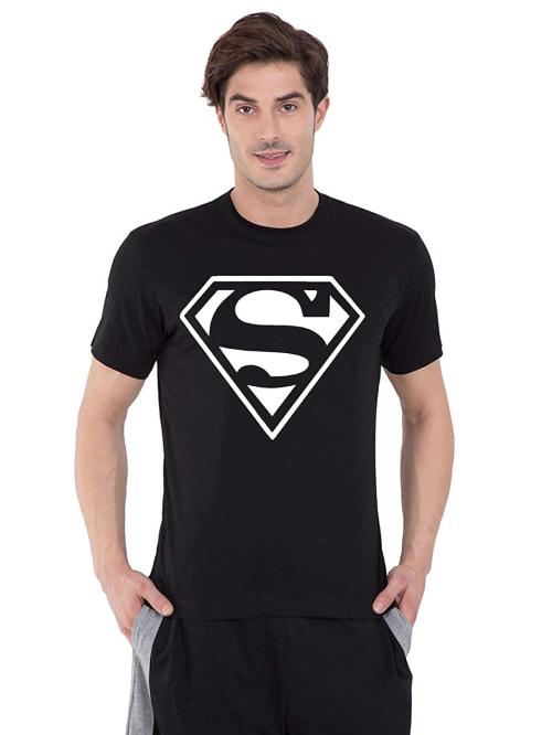 AMIBUOYANT Men Black Superman Printed Cotton T-Shirts