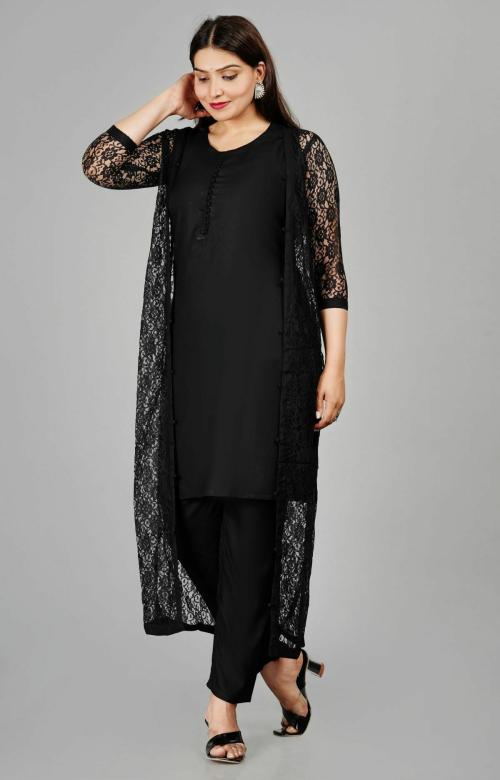 RF Clothes Beautiful Womens Rayon Black Kurta & Pant With Jacket Set