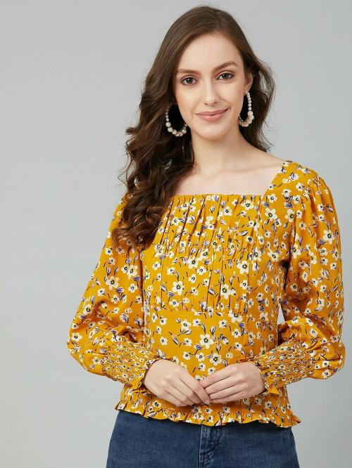 Marie Claire Women Mustard Floral Top
